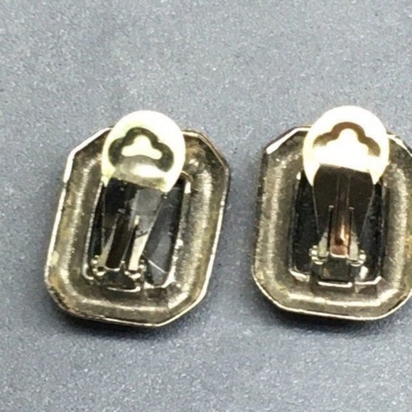 Clip On Earrings As Is Black Gunmetal Silver Octagon Rectangle Retro Vintage - Picture 5 of 6